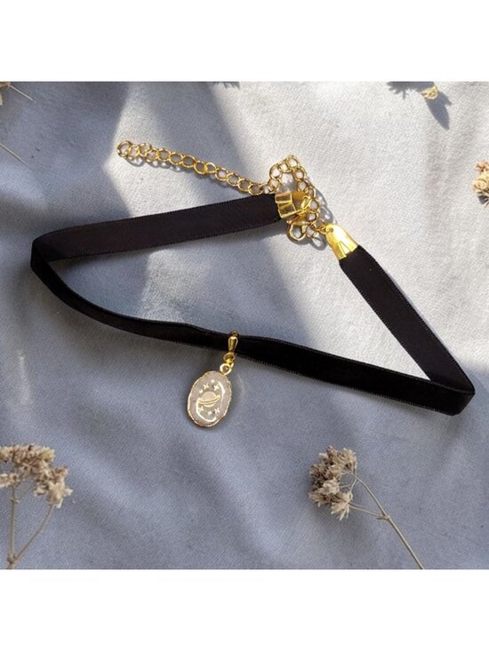 Black Velvet Choker Labradorite Pendant Planet Design Celestial Necklace Saturn - Picture 6 of 6